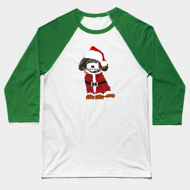 Cute Cartoon Bernedoodle Santa Dog Baseball T-Shirt by EMR_Designs